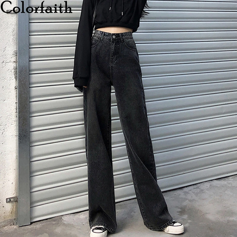 

Colorfaith New 2020 Women Summer Wide Leg Jeans Casual Straight High Waist Trousers Pants Female Denim Empire Full-Length J477