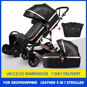 On Sales ! EU No TAX ! Newborn Luxury 3 in 1 Baby Stroller High Landscape Carriage Can Sit Reclining Shock Absorber Pram 6