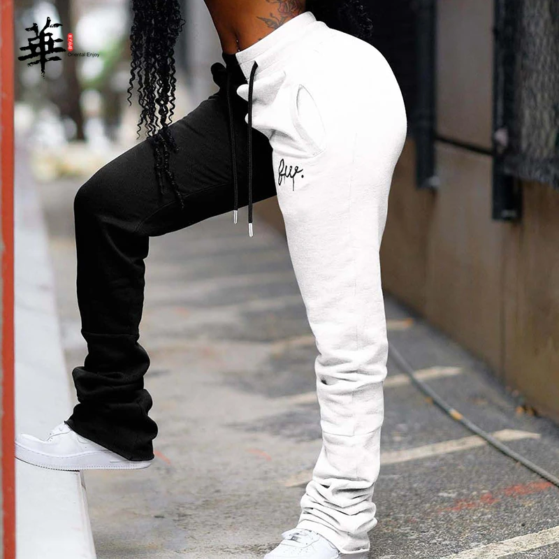 

Black White Patchwork Sweatpants Women High Waist Straight Trousers Women Autumn Winter Loose Casual Streetwear Sweat Pants