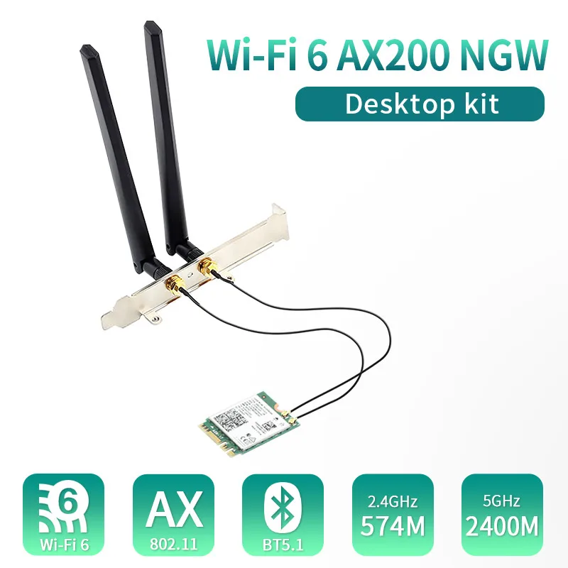 3000Mbps Intel AX200 802.11ax Wi-Fi 6 Desktop Kit Bluetooth 5.1 Antenna Wifi Card 2.4G/5Ghz Wireless Network Adapter For Win 10 