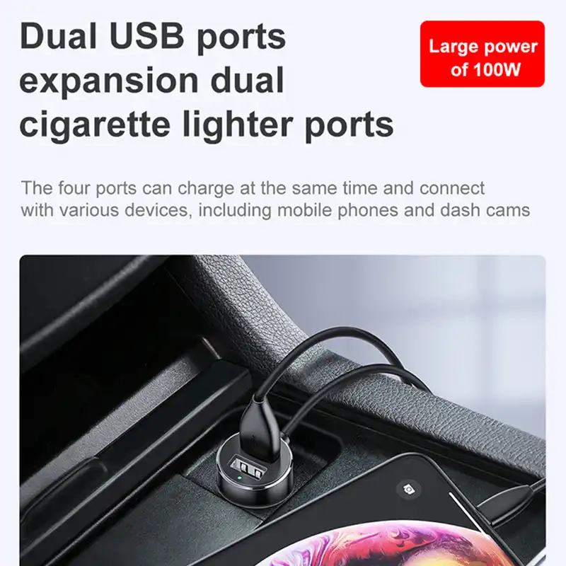 Разветвитель Прикуривателя Baseus 3.1A 100 Вт двойной Переходник USB для зарядки в