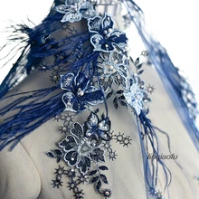 Роскошное Свадебное украшено перьями вышитая кружевная ткань 3D цветок одежда аксессуары один ярд цена