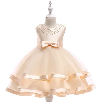 

2020 New Children NEW YEAR Gift Gown Champagne Beads Sleeveless Girls Dress Satin Cheongsam Elegant A-Line Qipao Vestidso