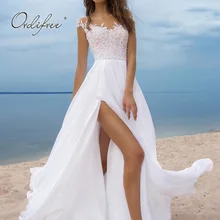 Ordifree летние Для женщин Длинные вечерние платье длиной до пола Длина пикантные Разделение белые кружевные платья-Макси платье