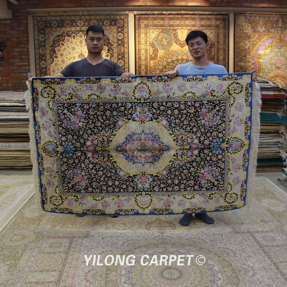 Yilong 4'x6' синий чистый шелк ковер роскошный ручной работы ковер высокого качества ручной работы(ZQG318A