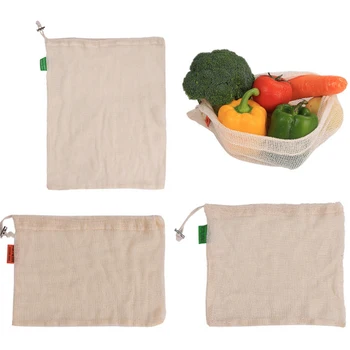 

Reusable Cotton Mesh Fruit Bag Drawstring Grocery Fruit Storage Shopping Bags