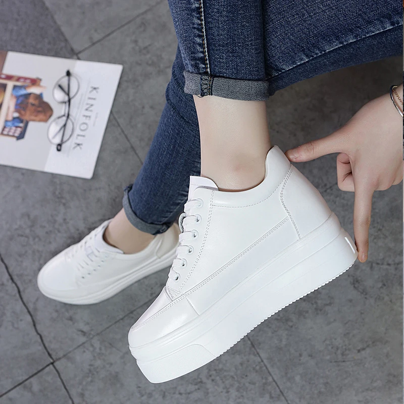 peace gown Ally Thick Bottom White Shoes Woman 7cm Hidden Heel Shoes Korean Fashion New  Womens Leather Sneakers Platform Wedges Shoes For Women - Women's Vulcanize  Shoes - AliExpress