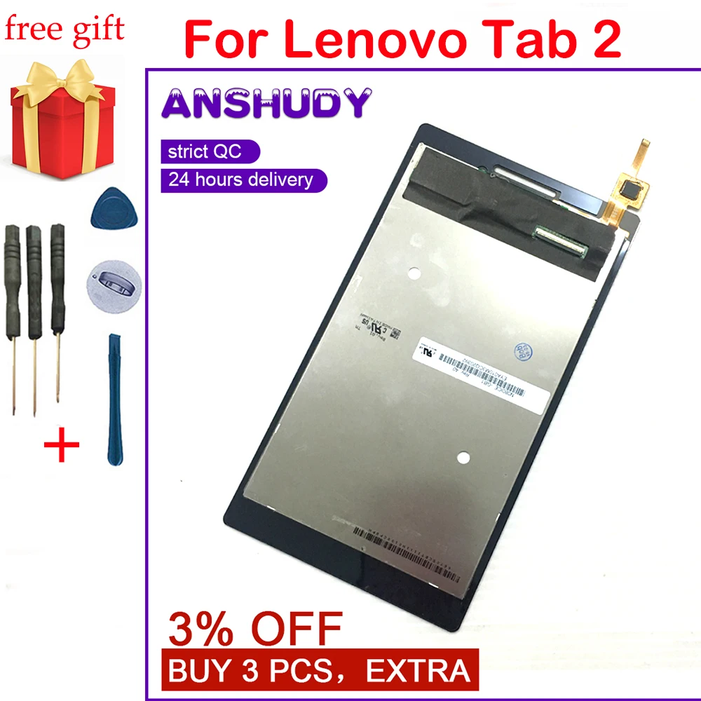 

Black For Lenovo Tab 2 A7-10 A7-20 A7-20F Touch Screen Digitizer Sensor Glass Panel + LCD Display Panel Monitor Assembly