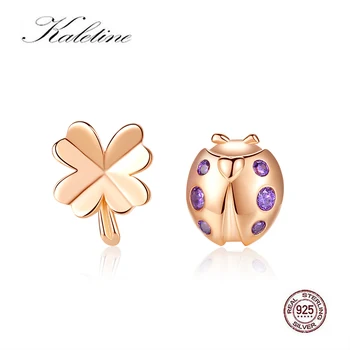 

Kaletine 2019 Fashion 925 Sterling Silver Ladybug Leaves Stud Earrings For Women Cute Animal Rose Gold Jewelry Gift For Girl