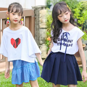 

Girls White T Shirt Skirt Suit for Children Clothes 2020 Summer Girls Outfits Teen Girls Clothing Set School Kids Clothes 8 10 Y