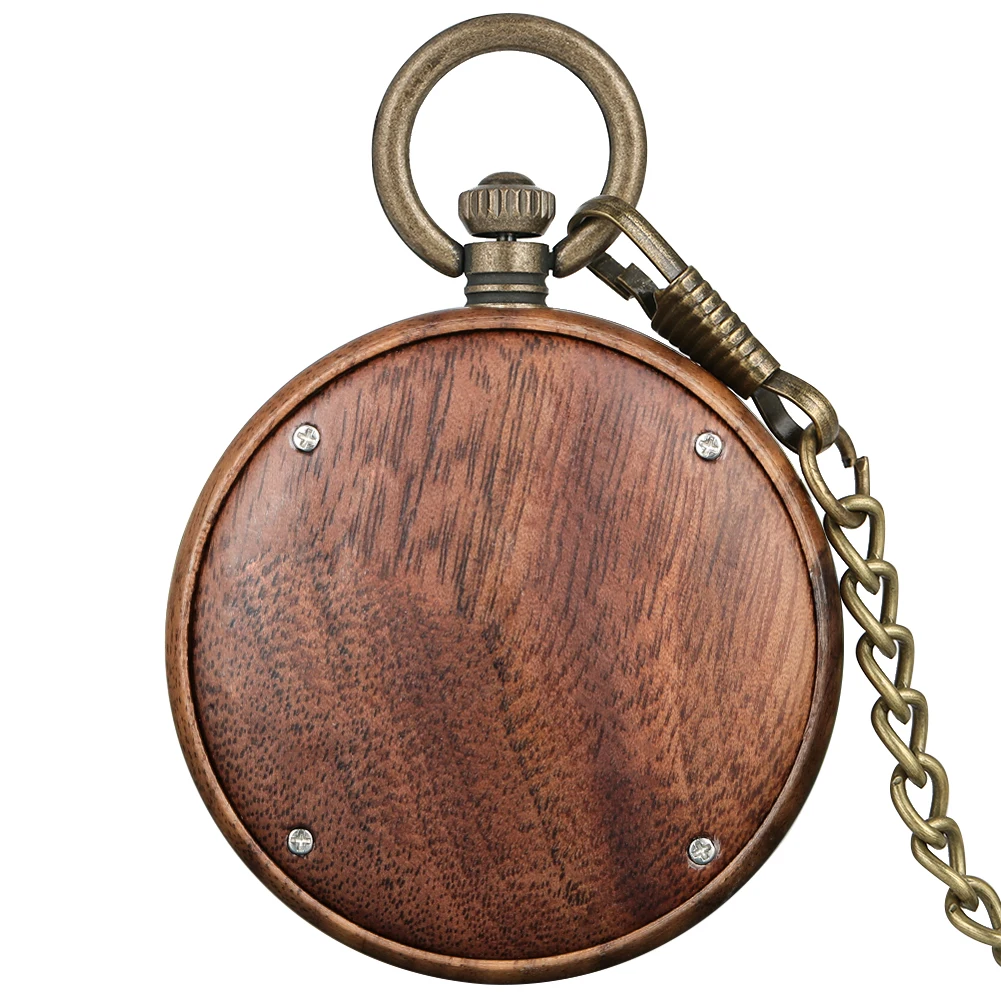 Classic Walnut Case Pocket Watch for Women Concise Big Dial with Luminous Pointers Necklace Male Clock 2