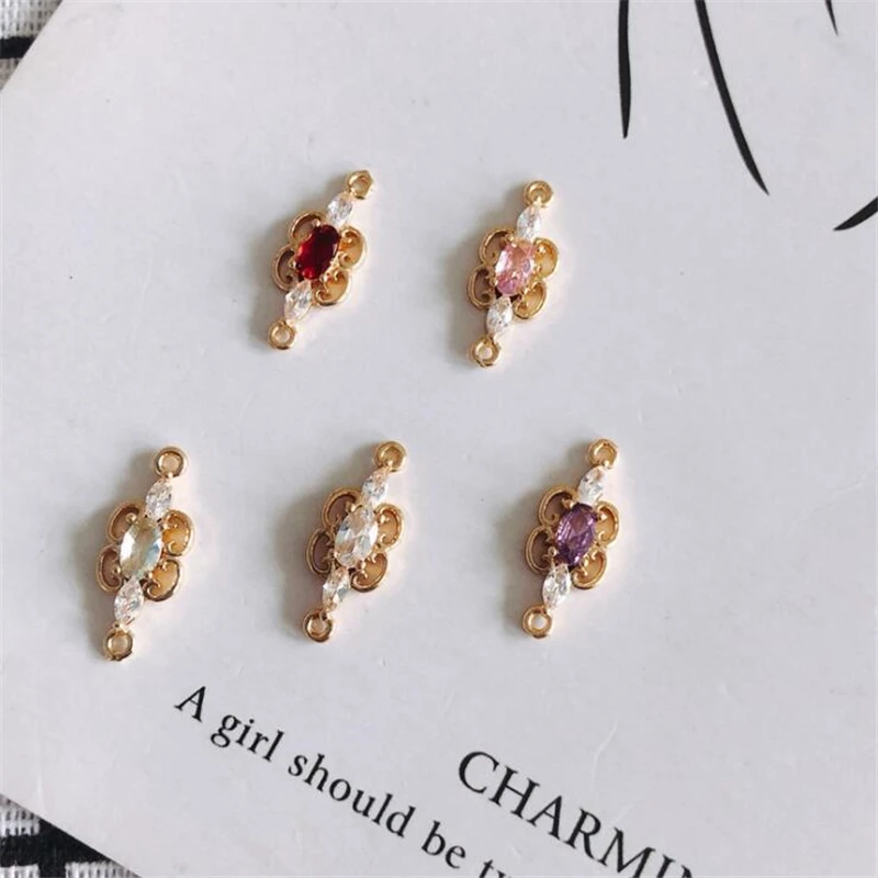 

gold color plated cz crytal double hole flower charms connectors for diy earrings necklace pendant jewelry making accessories