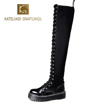 

KATELVADI New Arrival Over The Knee Woman Boots Fashion High Quality Handmade Stretch Lycra Plus Split Leather Boots XYL-007