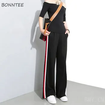

Pants Women Wide Leg High Quality Loose Chic Leisure All Match Full Length Womens Korean Style Striped Trendy Simple Elegant