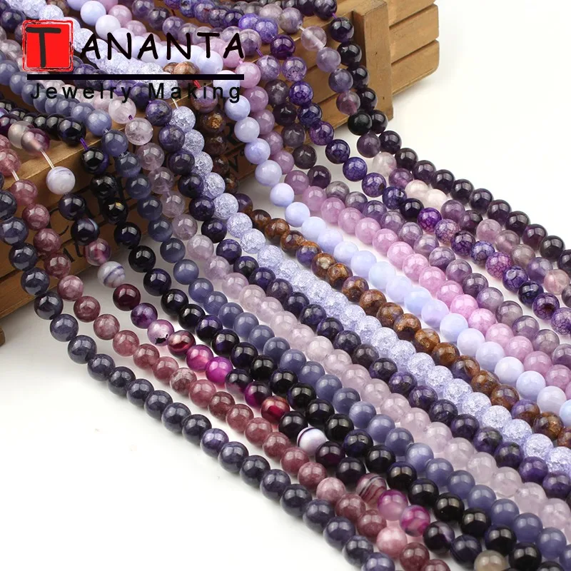 

AAA Natural Stone Purple Angelite Jades Agates Amethysts 4 6 8 10mm Round Beads For Jewelry Making DIY Bracelet Necklace 15inch