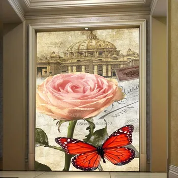 

Dropship Custom Photo Wallpaper Pink Rose European American Style Oil Painting Tooling Entrance Wallpaper Hallway Wall Murals