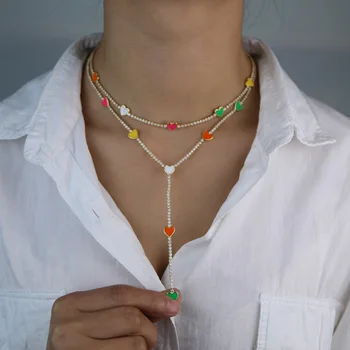 

Candy Color Long Y Necklace with Heart Charm Chock Sexy Wedding and Party Gift for Women Cross Link Chain 2020 New Summer Style