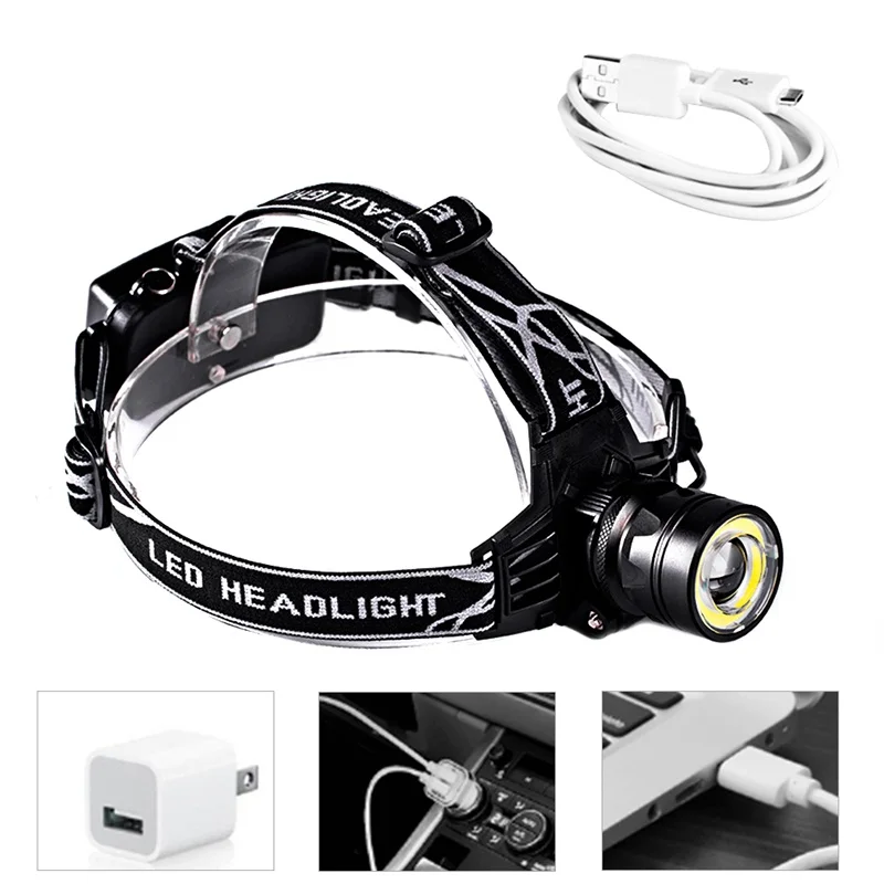 1PC Headlamp T6 USB Led Headlamp Zoomable Headlight Waterproof Head Torch Flashlight Head Lamp Fishing Hunting Light