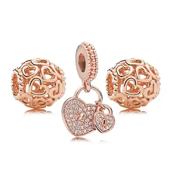 

NEW 100% 925 Sterling Silver Charm Rose Gold Open Your Heart Pack Beads Fit European Women Original Bracelets jewelry set Gift