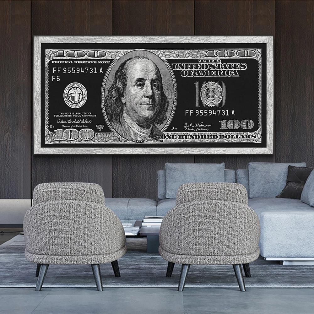 Golden Dollar Inspirational Canvas Art Posters And Prints Silver Money Canvas Paintings On the Wall Art Picture For Living Room