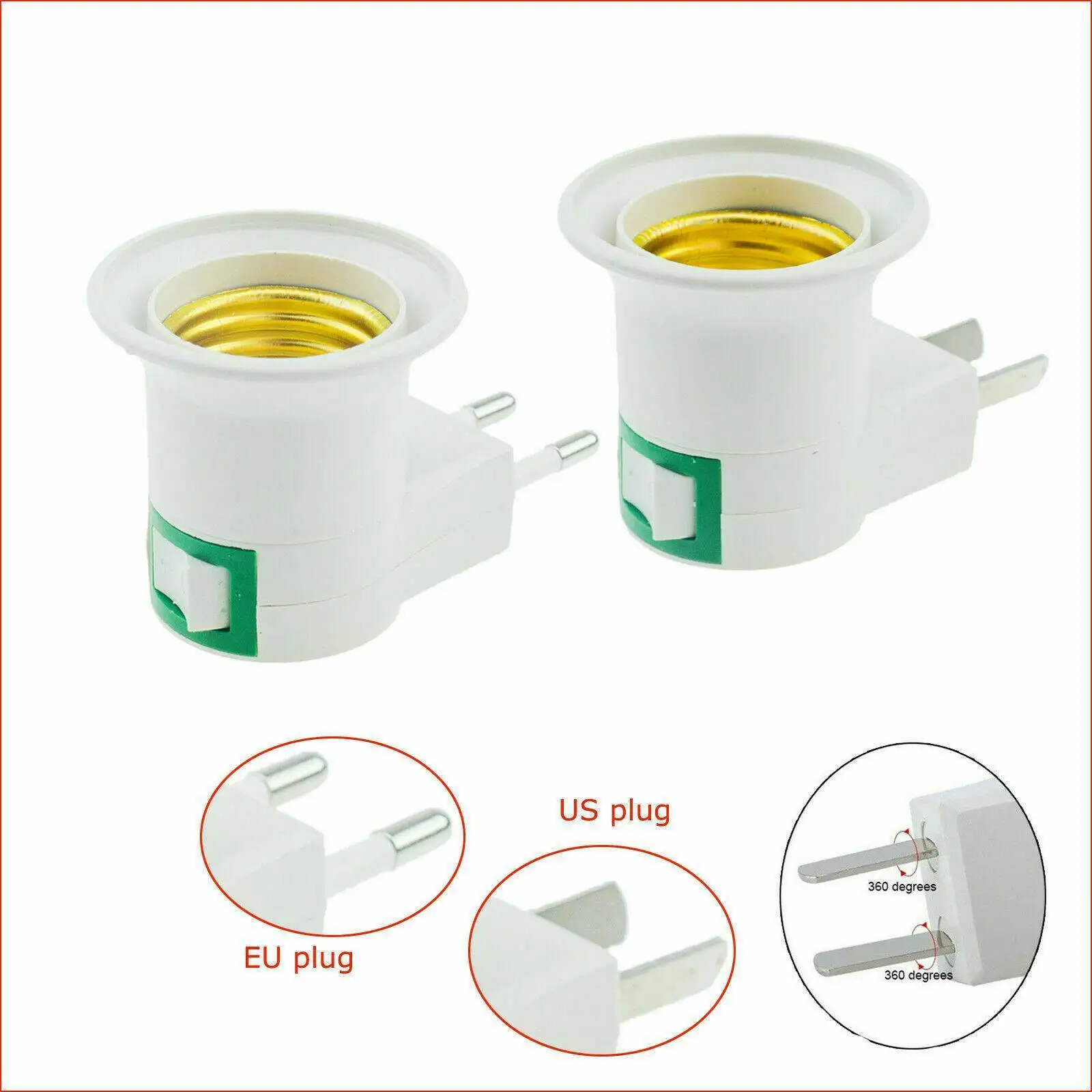 

Promotion E27 220V 6A LED Light Male Socket to EU US Type Plug Adapter Converter for Bulb Lamp Holder With ON/OFF Button