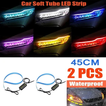 

2x Ultrafine DRL 45cm Daytime Running Light Flexible Soft Tube Guide Car LED Strip White Red Turn Signal Yellow Waterproof