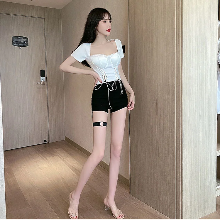 2021 New summer Gothic High Waist Shorts Women Clothing Slim Skinny Sexy Black Bottoms Wear Side Slit Punk Short Femme KZ412 basketball shorts