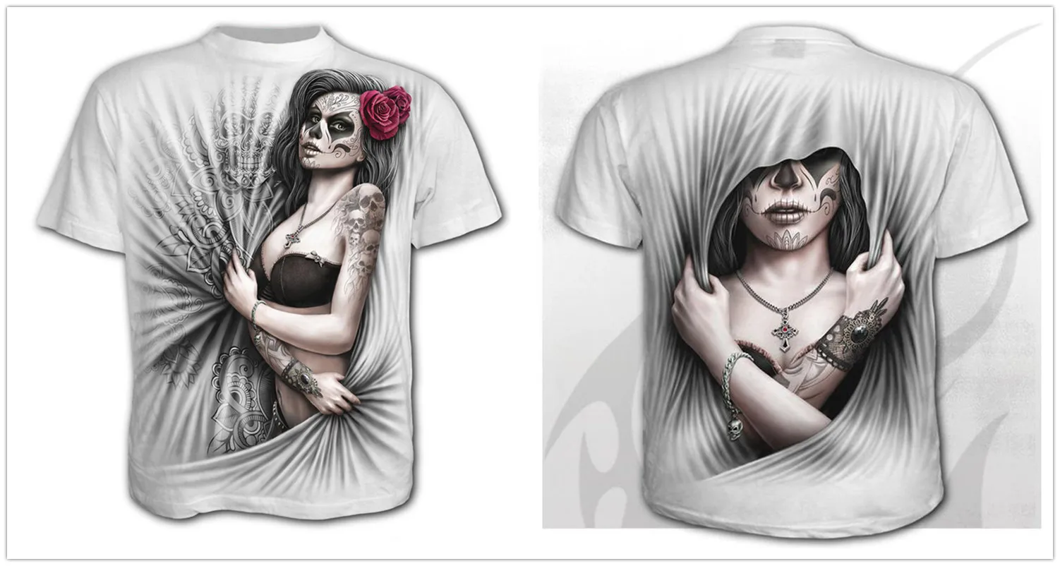 Mens 3D Skull T-Shirt - Punk Summer Streetwear Top O-neck Sizes XXS-5XL