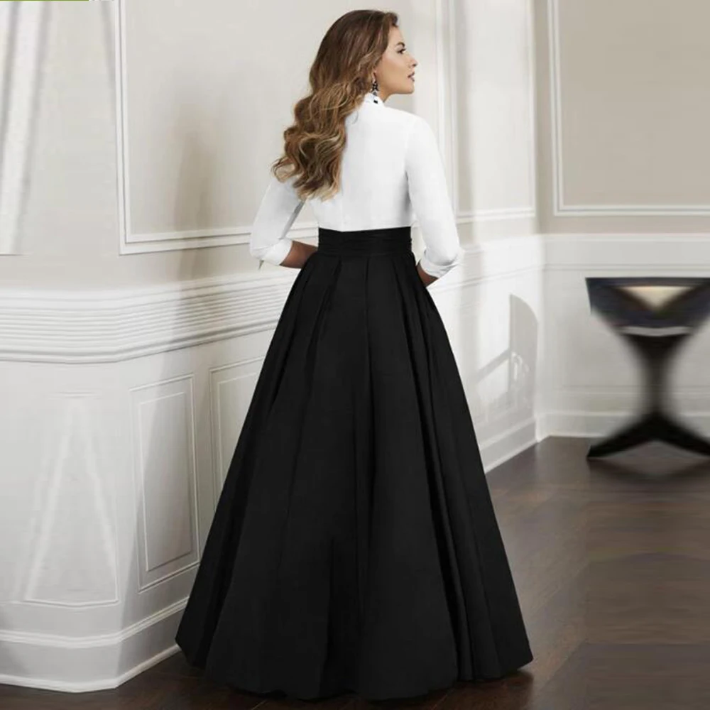 Mother Bride Dresses Women Party Dresses Gorgeous A Line White and Black High Collar Mother of the Bride Dresses Contrast Color V Neckline Wedding Party Gowns