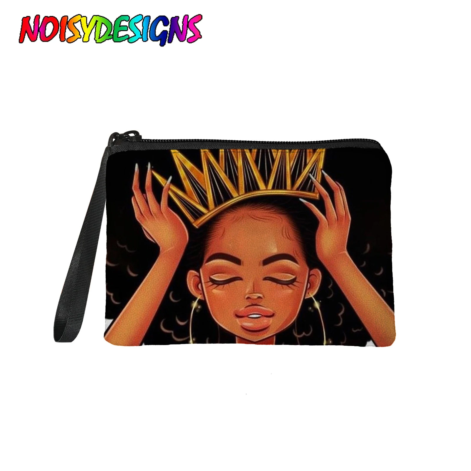 

NOISYDESIGNS для девочек черного цвета Magic маленький мешок для монет афро леди Принт Кошелек женский бумажник с застежкой-молнией гарнитура сумка для девочек monedero