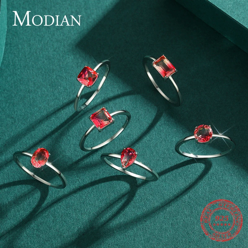 Modian Pure 925 Sterling Silver Rainbow Tourmaline Female Rings for Women Geometric 6 Shape Finger Rings Wedding Fine Jewelry
