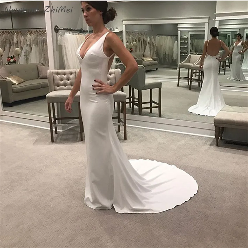 Newland ZhiMei Vestido De Noiva свадебное платье в стиле "Русалка" Сексуальный v-образный вырез открытая спина Часовня Поезд Сатиновые Свадебные платья Robe De Mariee