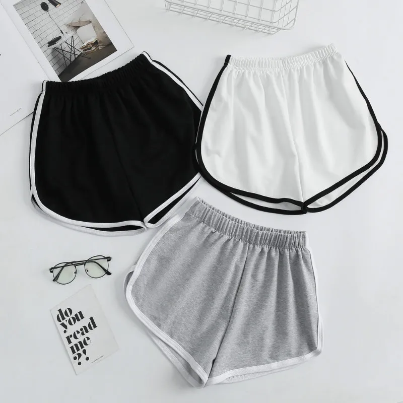 Striped Solid Sports Shorts Women Fashion Simple Loose Shorts Woman Daily Casual Slimming Shortss Ladies High Waist Summer 2021