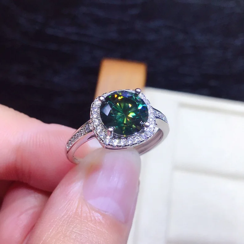 

Luxury Silver Color Round Cut 2.0ct Green Zircon Open Ring Charm Women Engagement Ring Bridal Fine Jewelry Lover's Gifts