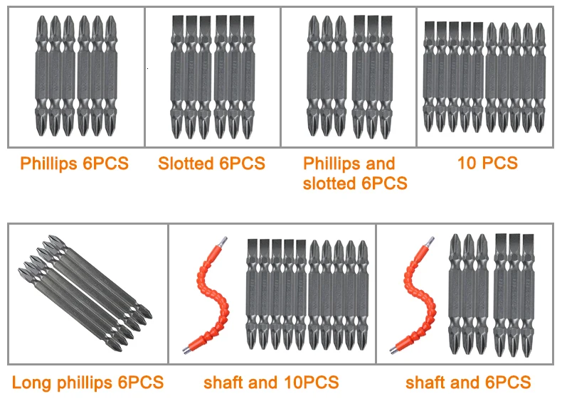 LOMVUM, 6 шт., электрическая отвертка, Набор бит, бит шестнадцатеричный хвостовик, магнитный сплав, сталь, для крестовой головки, шлицевая головка, Philips, двойная головка