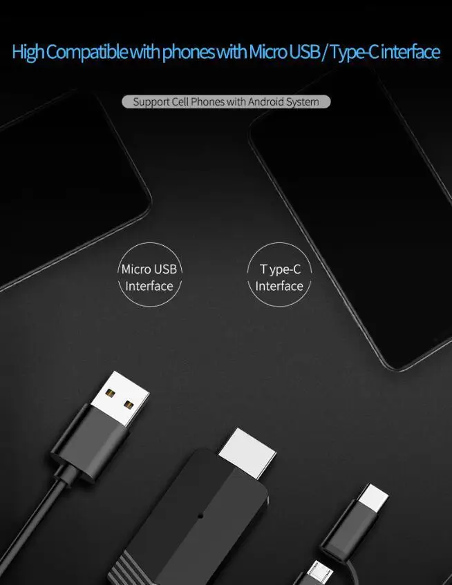Koqit Mira экран ТВ-палка Micro usb Тип C кабель Plug Play зеркальное отображение экран для Android HD ТВ-адаптер HDMI потоковая передача Full 1080p