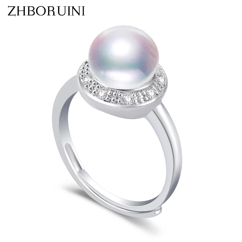

ZHBORUINI 2017 Fashion Pearl Ring Natural Freshwater Pearl Retro Zircon Round Rings 925 Sterling Silver Jewelry For Women Gift