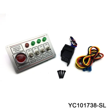

12V Ignition Switch Panel Car Engine Start Push Button Panel With Green Red 4 Indicator Light 4 Toggle Switch