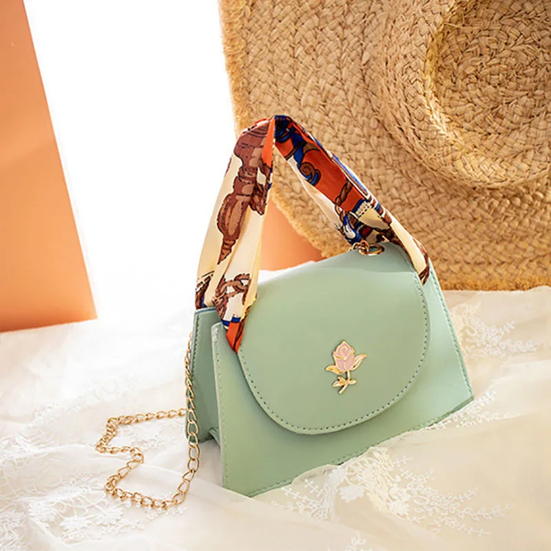 

Fashion Simple Small Square Bag Women's Handbag High-quality PU Leather Chain Purse Shoulder bags With Scarf