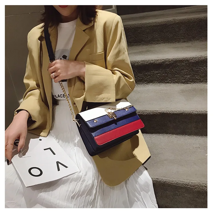 

2019 new leather high-end brand designer Chain Color collision Lock catch Shoulder Bag mini bags
