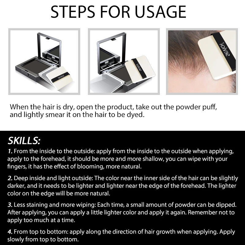 5 Colors 12g Hair Shadow Powder Waterproof Hairline Edge Control Root Cover Up Dark Brown Hair Concealer