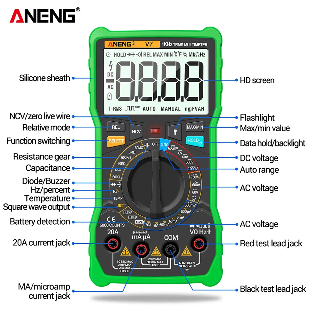 Black V7 Digital Multimeter 6000 Counts Avometer Transistor Capacitor Tester Multimetro Digital Profissional LCR Meter Multimetr Black V7 Digital Multimeter 6000 Counts Avometer Transistor Capacitor Tester Multimetro Digital Profissional LCR Meter Multimetr