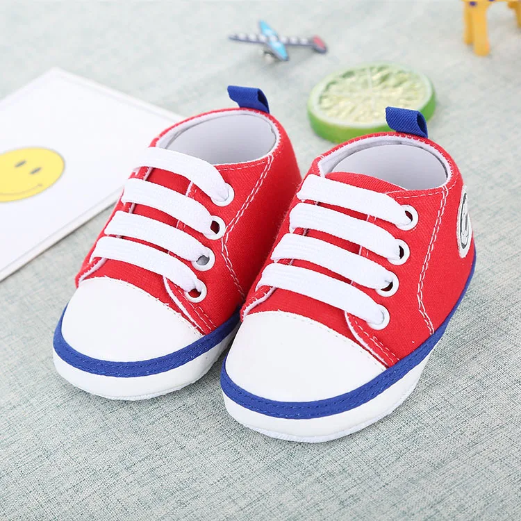 Spring and Autumn New Solid Color Casual Lace Soft Bottom Baby Canvas Shoes Baby Shoes Can Not Fall Toddler Shoes