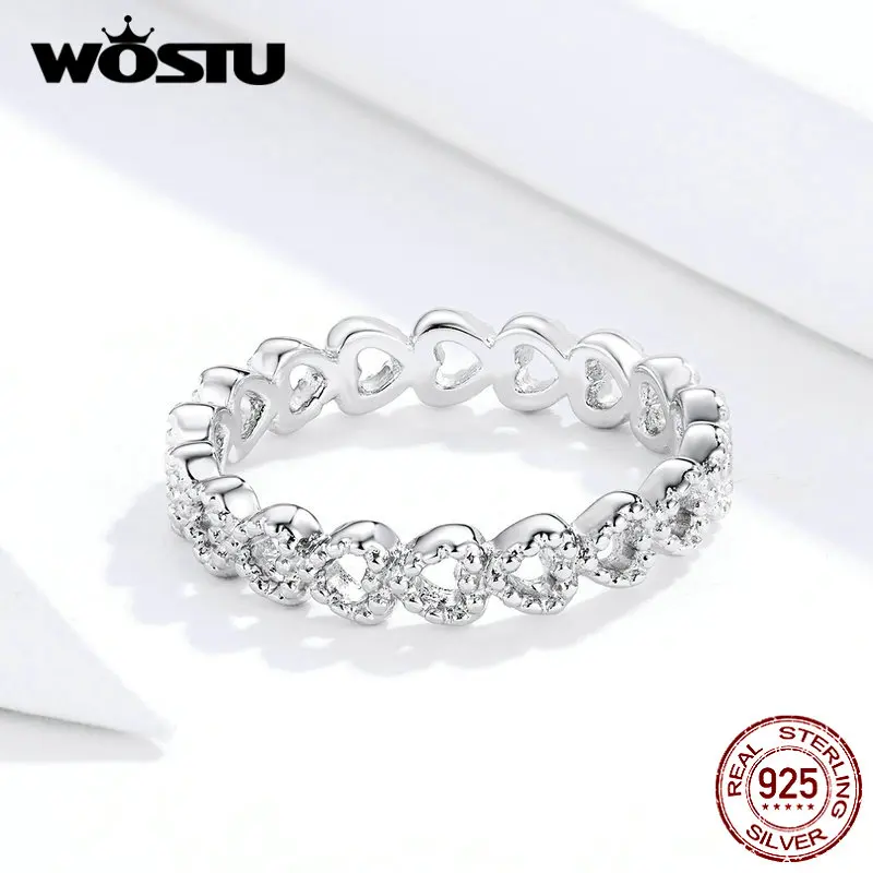 WOSTU 925, распродажа, Серебряное штабелируемое кольцо Forever Heart Love для женщин, бренд, модное кольцо, роскошное ювелирное изделие, подарок FB7223