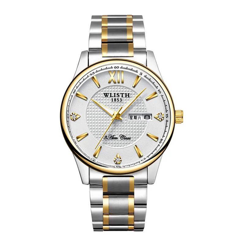 Men's Calendar Waterproof Couple Stainless Steel Band Belt Quartz Watch Men's Fashion Business Casual Women's Quartz Wrist Watch - Color: Bronze