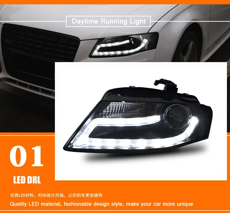 2PCS Car Style LED headlights for Audi A4 B8 2008-2012 for A4L B8 headlamp LED DRL Lens Double Beam H7 HID Xenon bi xenon lens