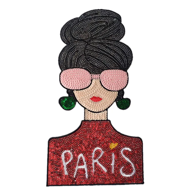 Sequins Patch PARIS Women Diy Clothes Stickers Large Biker Badge Iron Ons Patches For Clothing Strange Things Christmas Gift