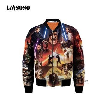 

LIASOSO Sci-fi Movie Star Wars The Rise of Skywalker 3D Print Winter Thick Bomber jacket Men Flight Jacket Casual Coat Outerwear