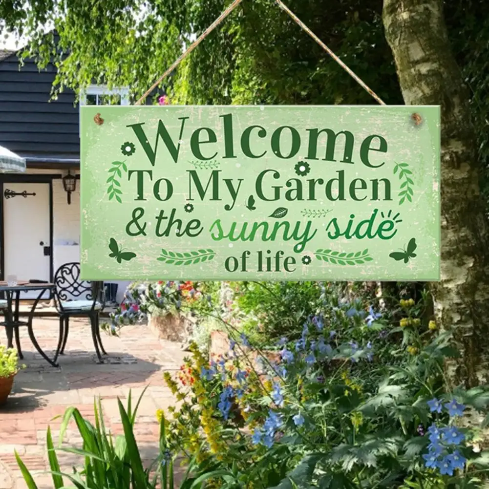 Garden Wooden Sign Decorative Letter Printed Wood Welcome To My Garden Sign Plaques Hanging Pendant Door Decor 1 Set Yard Sign