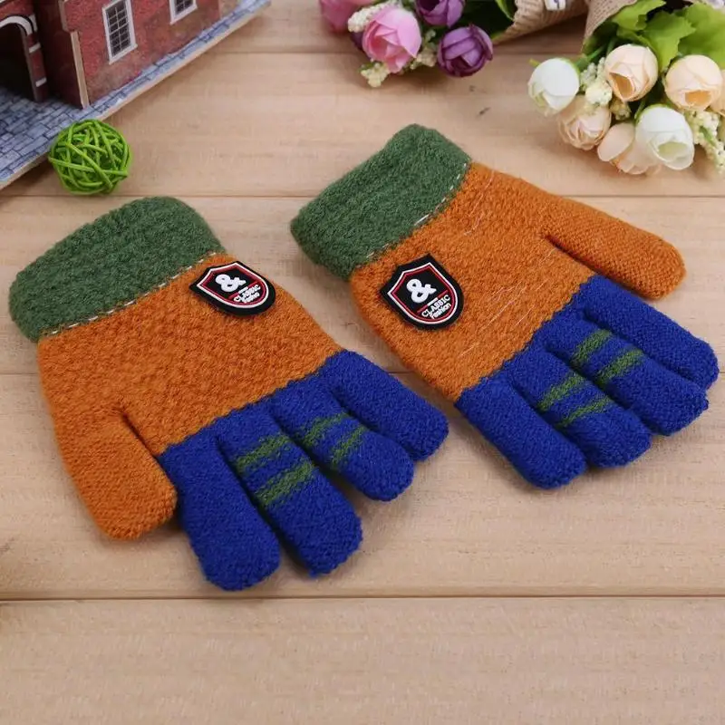 Зимние Детские теплые перчатки с героями мультфильмов; детские вязаные эластичные варежки для мальчиков и девочек; Лоскутные эластичные перчатки с длинными пальцами; муфта для рук